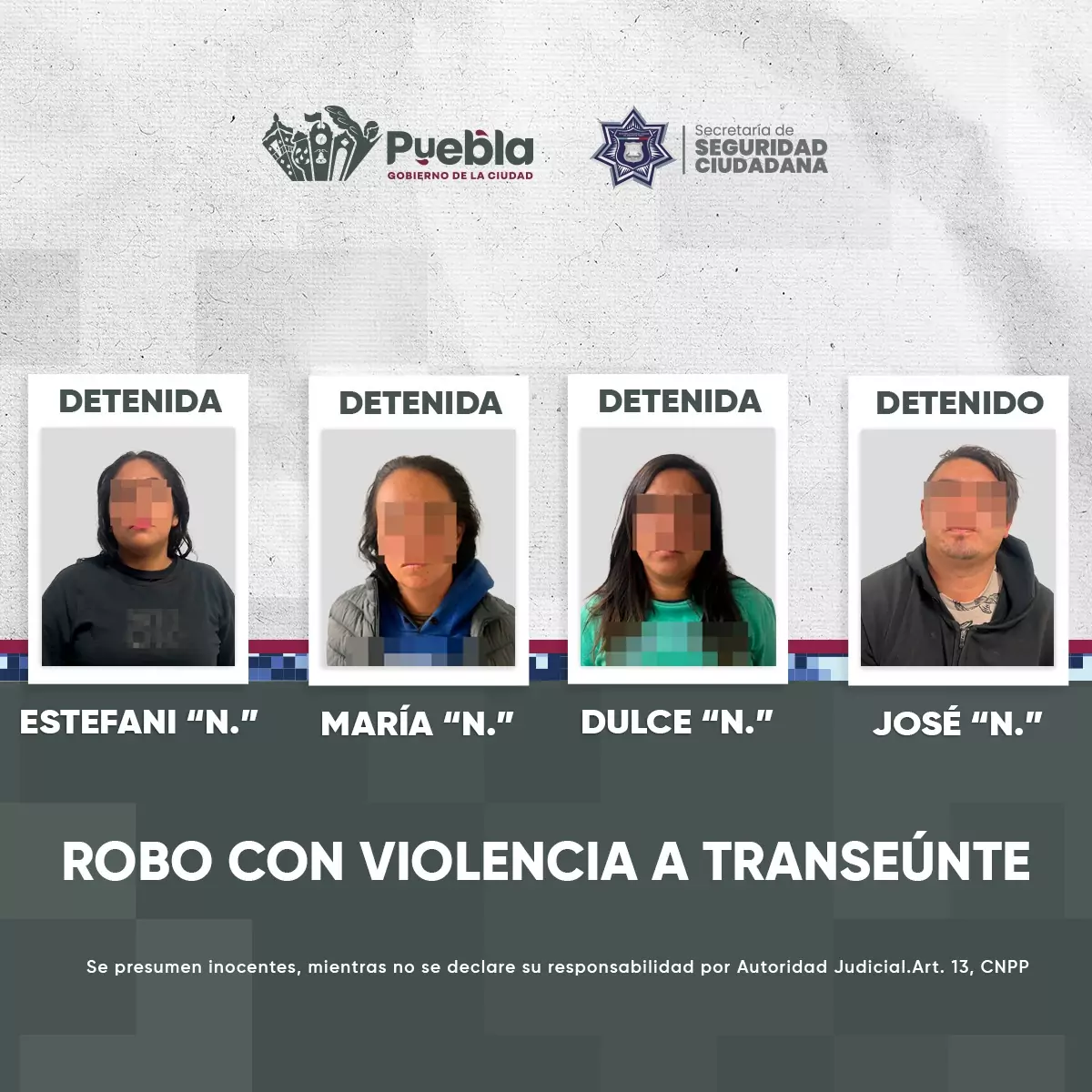 SSC detiene a cuatro carteristas en Puebla; dos de ellos son hijos de “La Rubín”