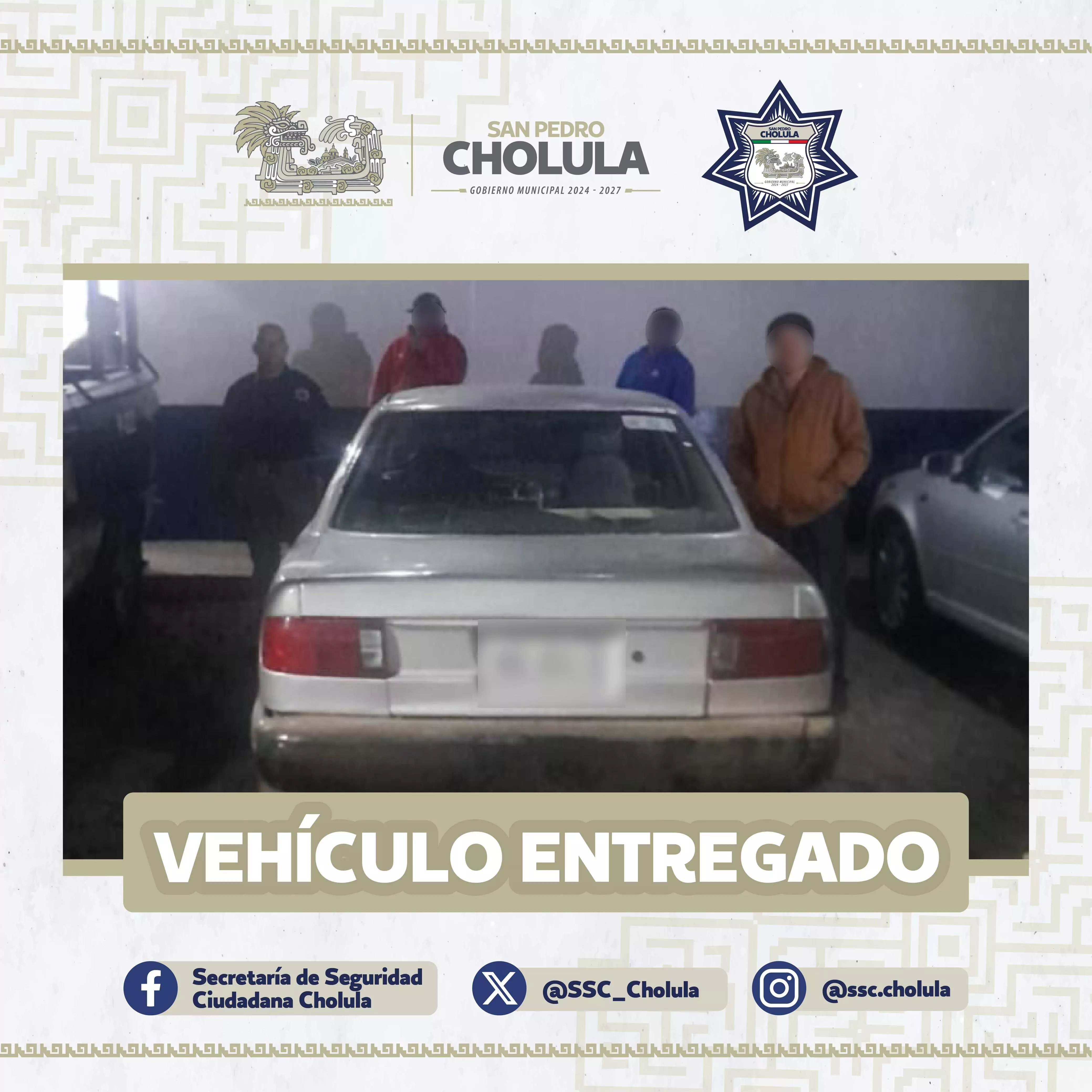 SSC de Cholula recupera vehículo con reporte de robo en San Matías Cocoyotla