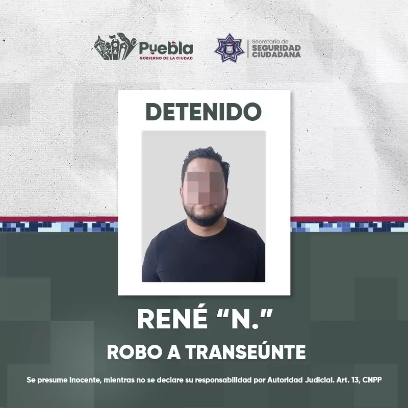 SSC detiene a René N., por robo a transeúnte en Lomas de San Miguel