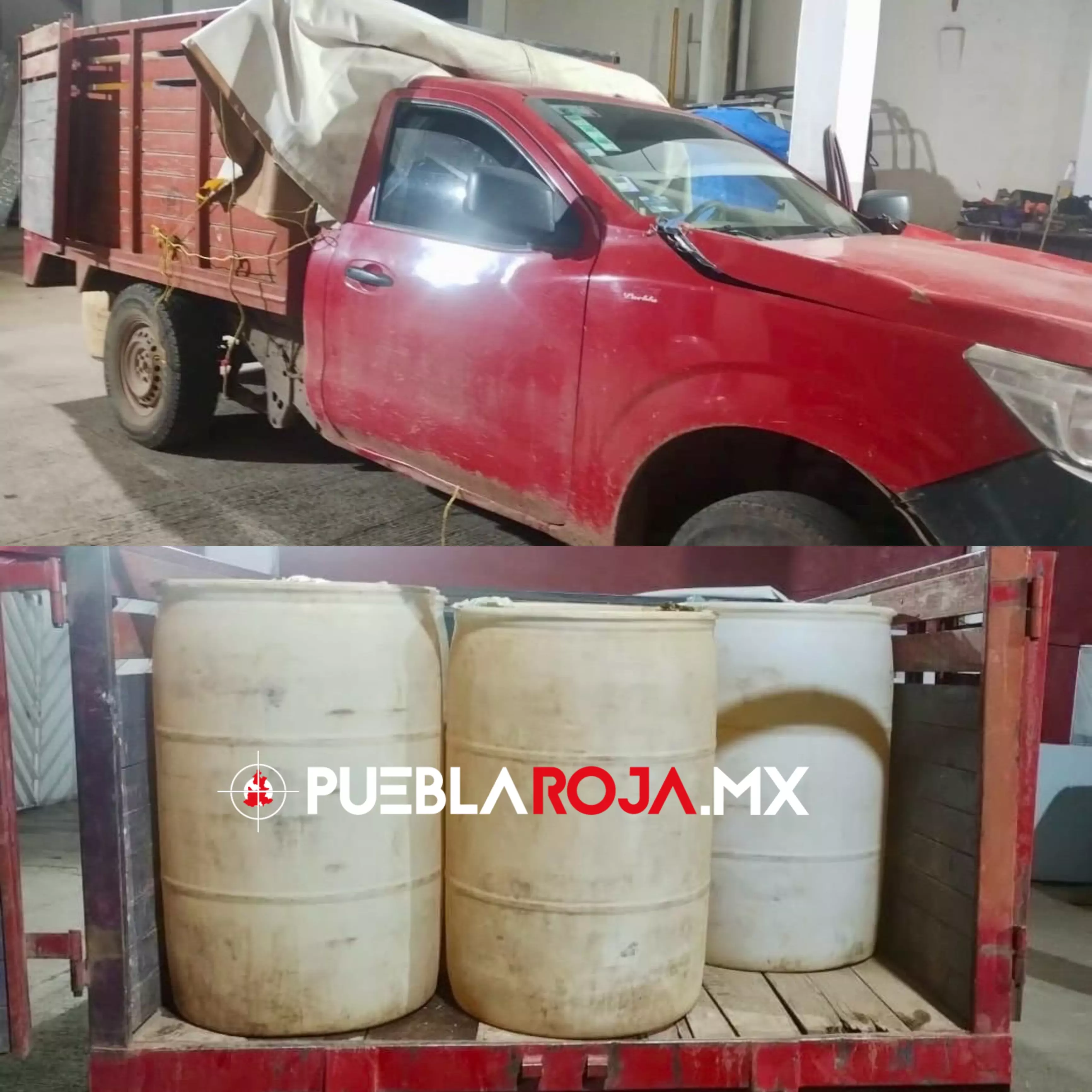 SSP asegura una camioneta que transportaba 11 contenedores con más de mil 900 litros de combustible en Ahuazotepec