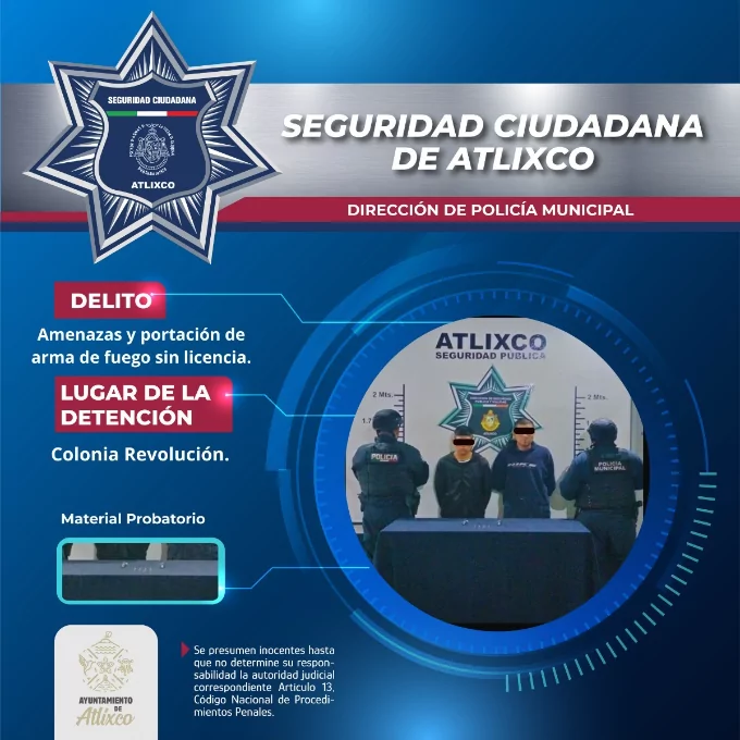 Aseguran a dos hombres armados tras reporte de amenazas en Atlixco