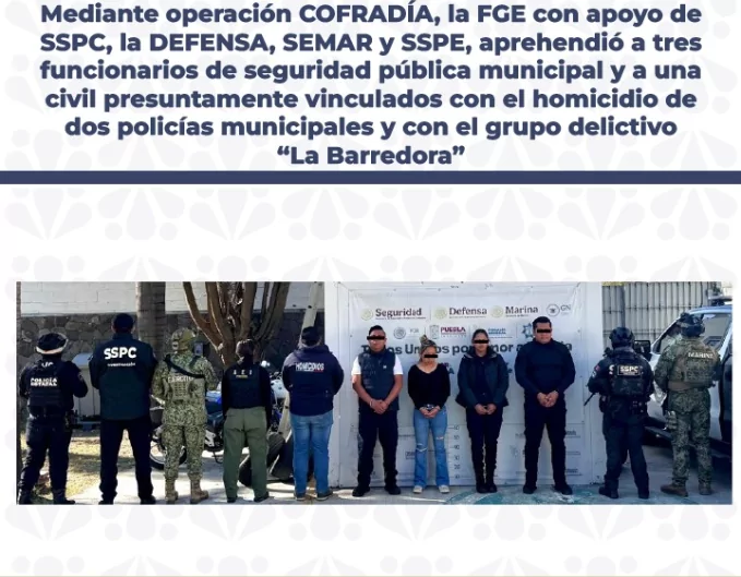 Caen policías municipales y una civil por doble homicidio y nexos con “La Barredora”