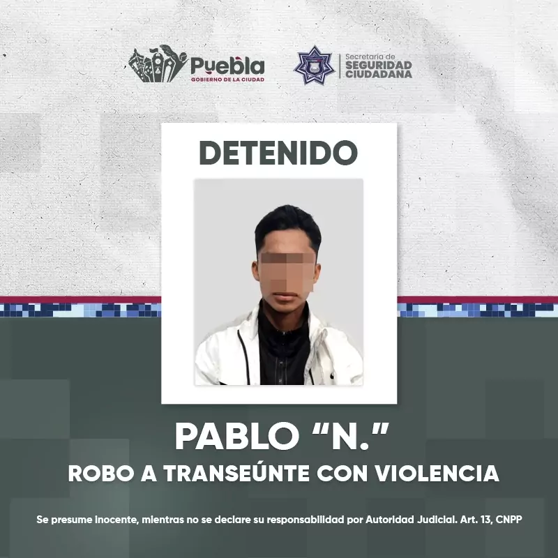 SSC detiene a Pablo N., por robo con violencia a transeúnte en la colonia Constitución Mexicana