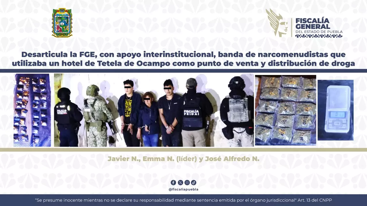 FGE desarticula banda de narcomenudistas que utilizaban un hotel de Tetela de Ocampo para vender droga