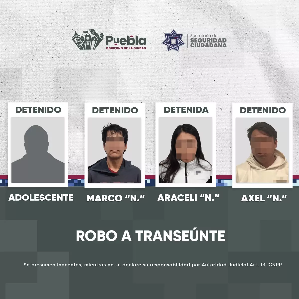 Detiene SSC a cuatro personas por robo a transeúnte en Bosques de San Sebastián