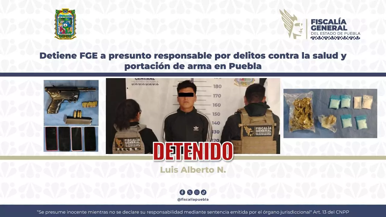 Cae presunto narcomenudista armado durante operativo de la FGE en Puebla