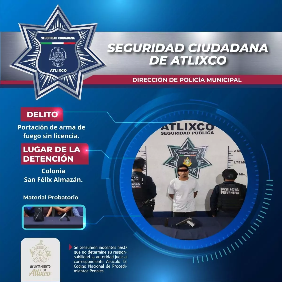 Cae hombre con arma de fuego en San Félix Almazán; fue denunciado por conducir ebrio