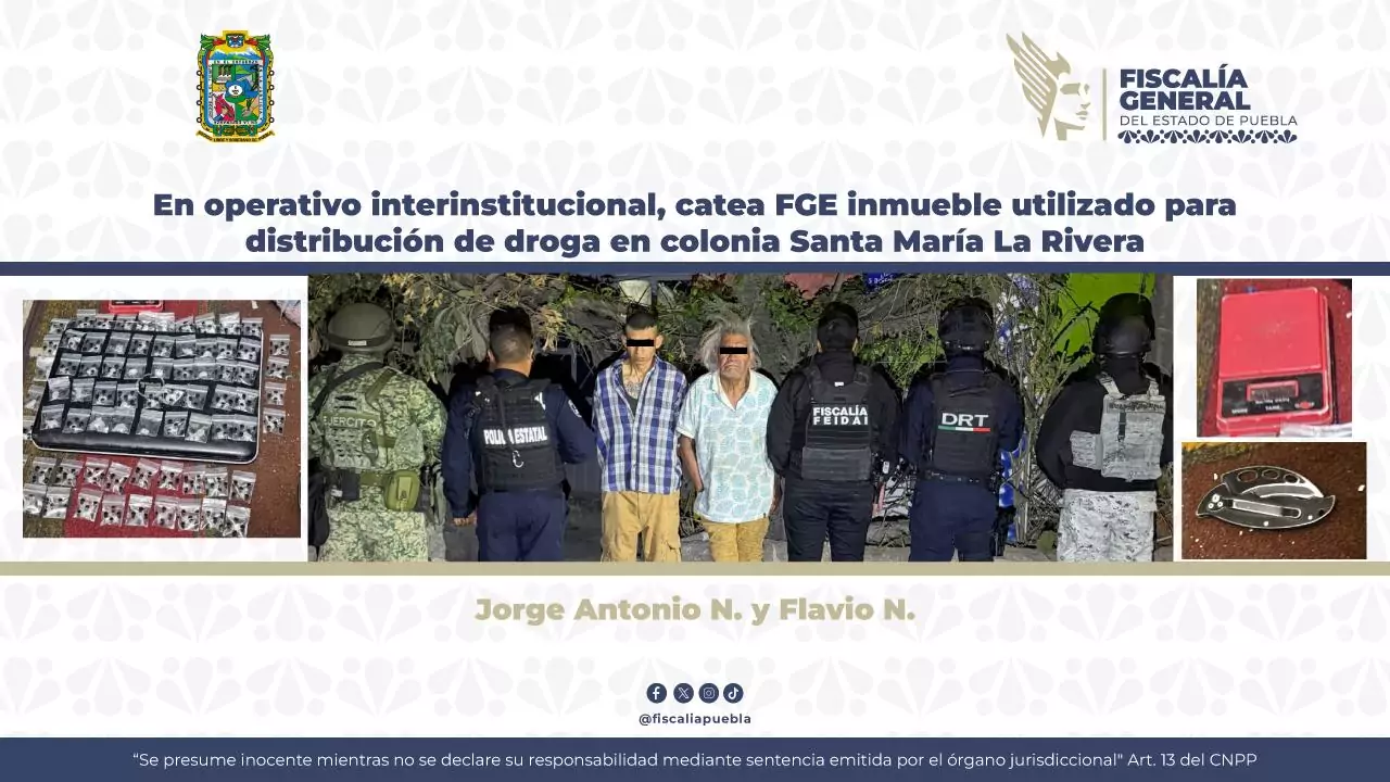 FGE catea casa usada para distribución de droga en Santa María La Rivera; hay dos detenidos