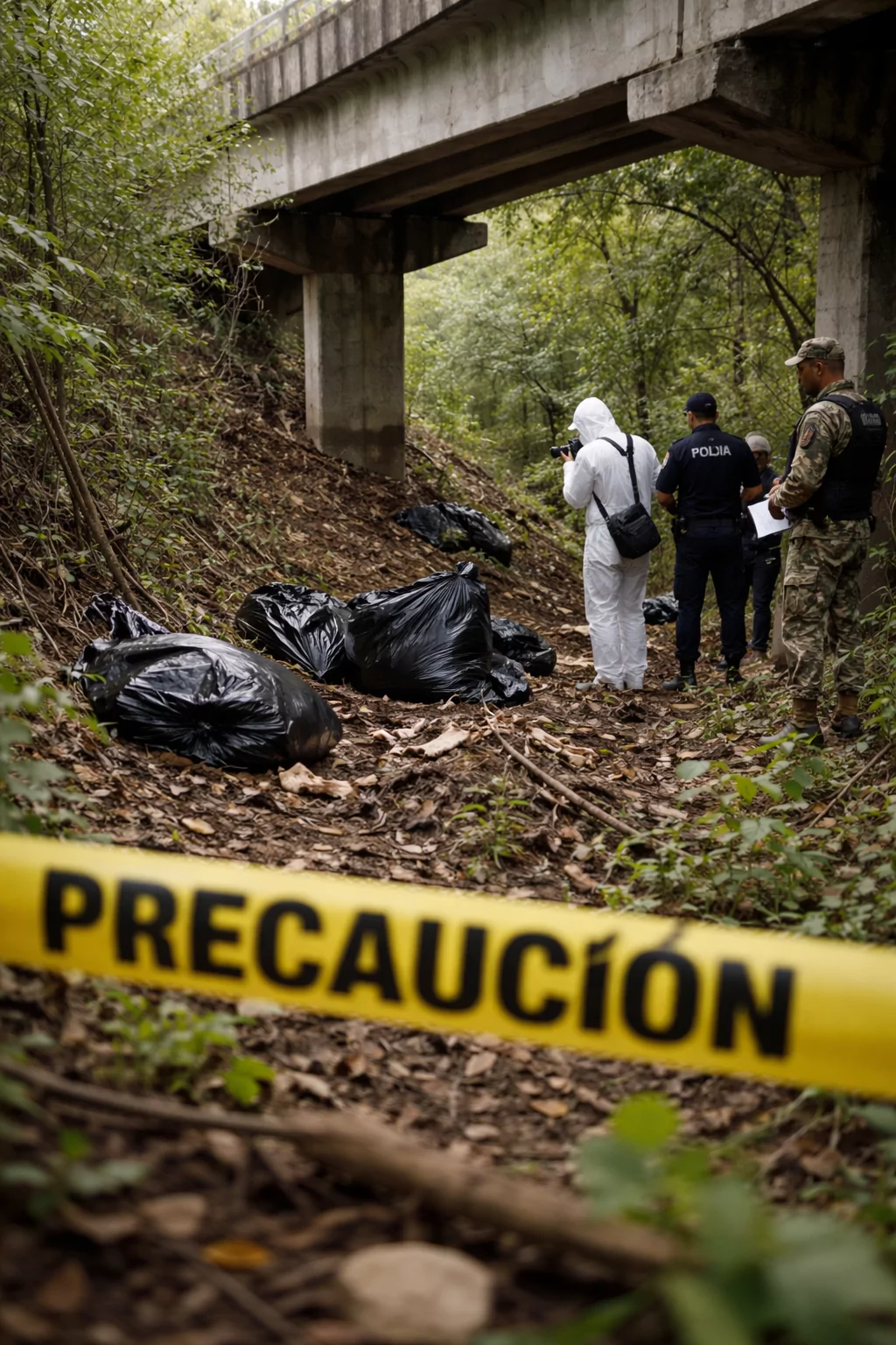 Encuentran restos humanos bajo puente en Tlacuilotepec; estaban en bolsas negras