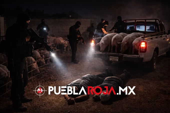 Comando roba granja porcina en Tepanco; amarran a veladores y se llevan cerdos de 90 kilos