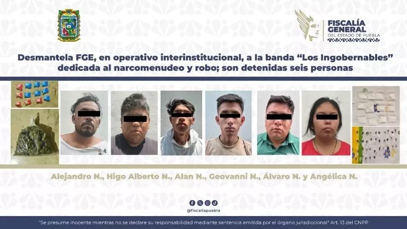 Desmantela FGE, en operativo interinstitucional, a la banda “Los Ingobernables” dedicada al narcomenudeo y robo; hay seis detenidos