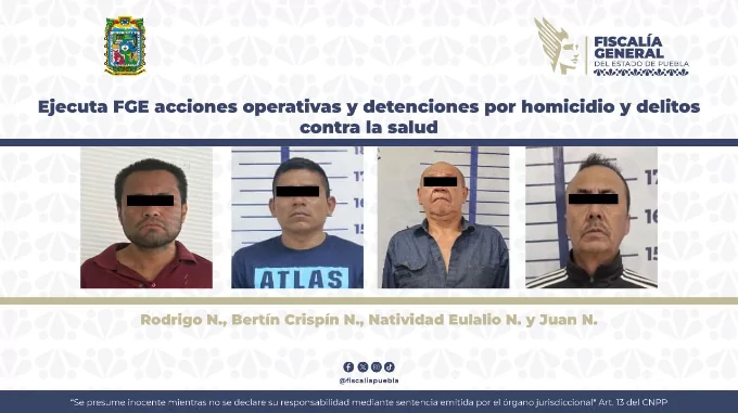 Ejecuta FGE acciones operativas y detenciones por homicidio y delitos contra la salud