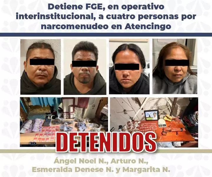 Cae presunto punto de narcomenudeo en Atencingo; cuatro asegurados por la FGE