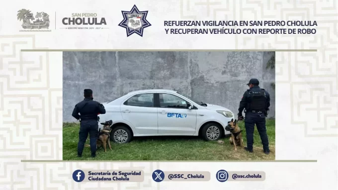 SSC de San Pedro Cholula localiza y recupera vehículo con predenuncia de robo