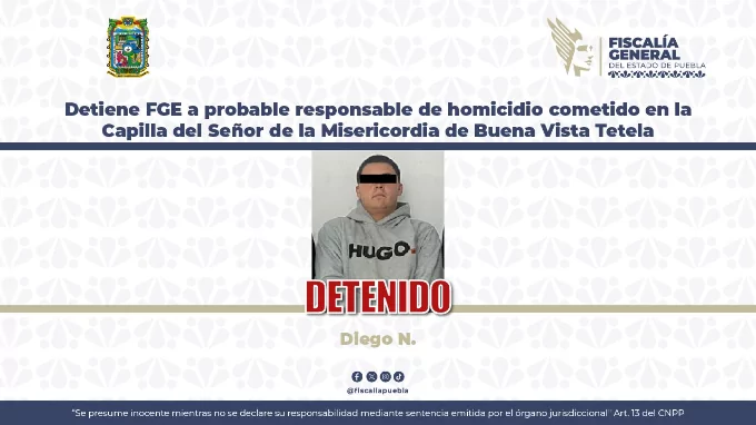 Detiene FGE a probable responsable de homicidio cometido en la Capilla del Señor de la Misericordia de Buena Vista Tetela