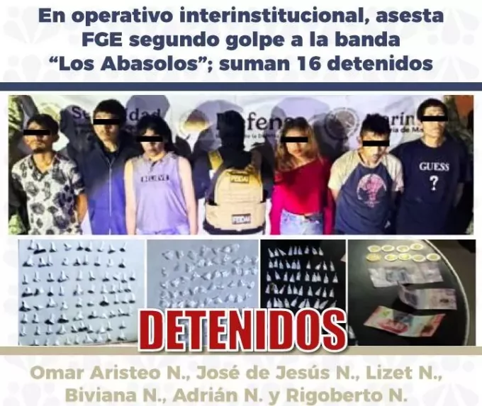 Asesta FGE segundo golpe a “Los Abasolos”; suman 16 detenidos