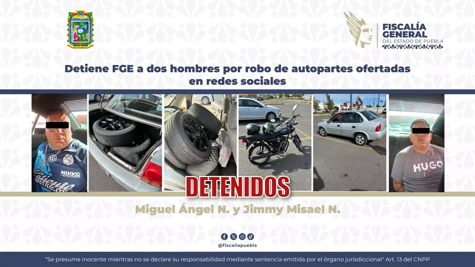 FGE detiene a dos presuntos ladrones de autopartes; las ofertaban en redes sociales
