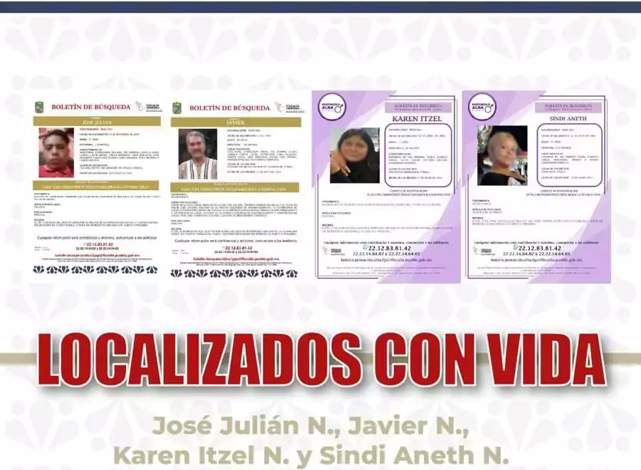 Localiza FGE con vida a cuatro personas reportadas como desaparecidas en Puebla