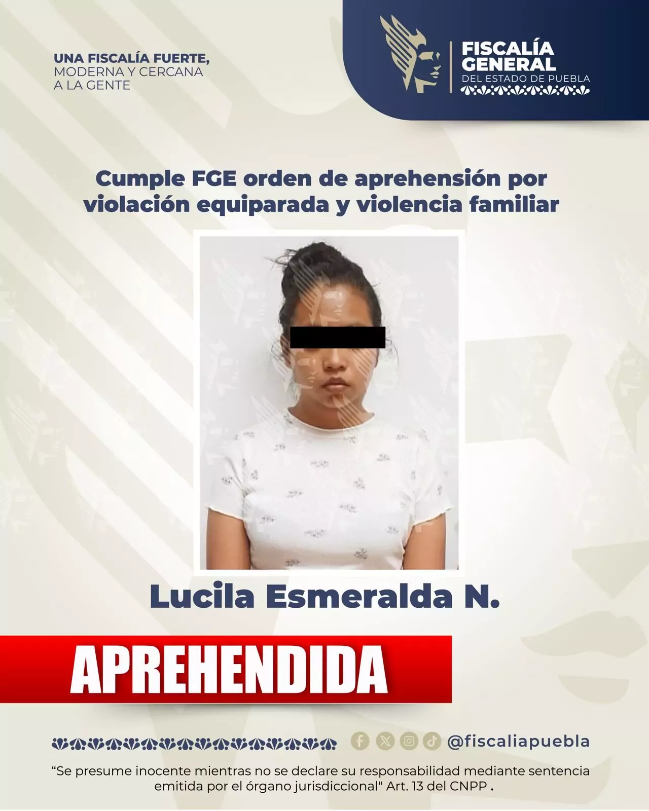 FGE captura a mujer acusada de violación equiparada y violencia familiar contra su hija
