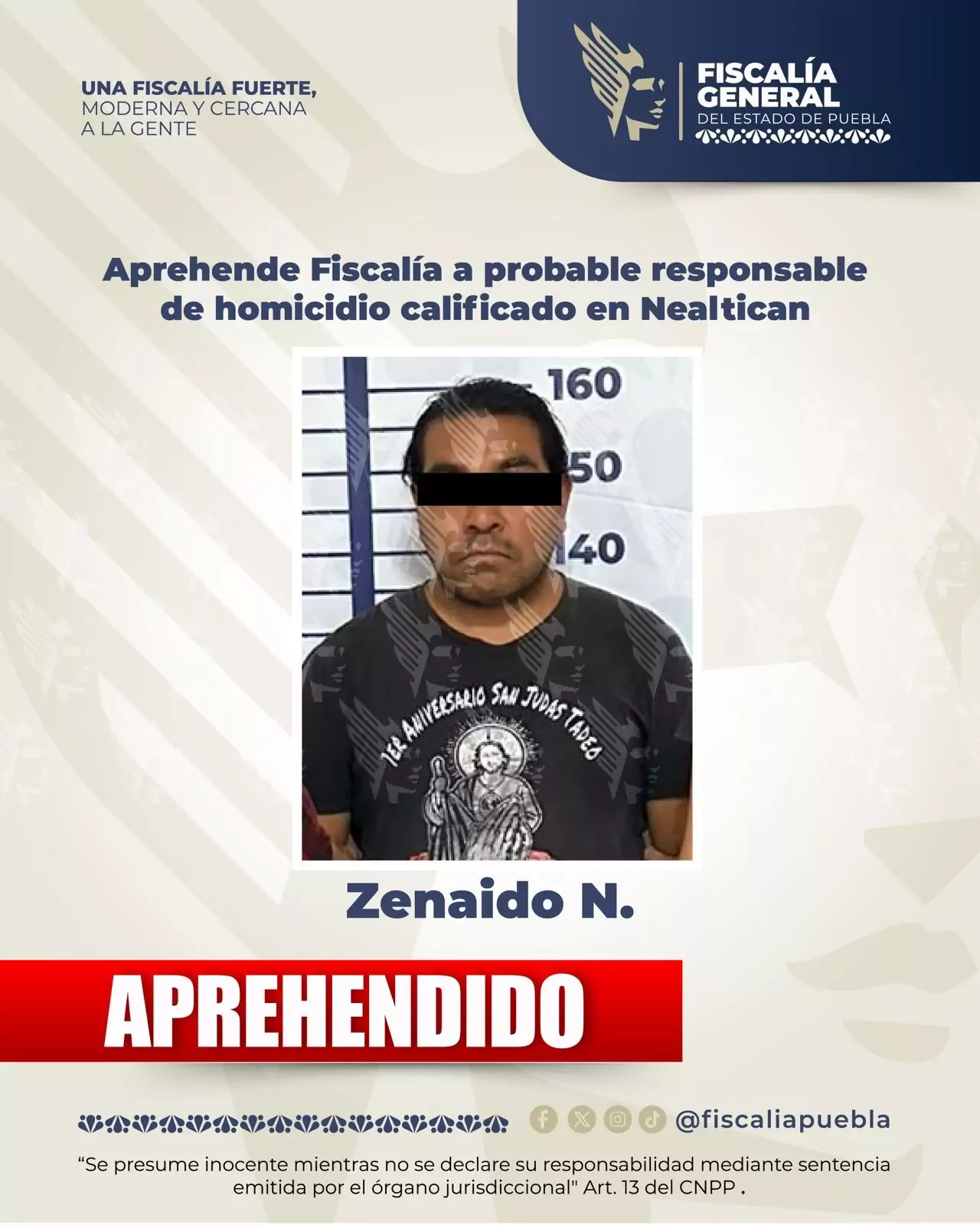 FGE captura a presunto homicida por crimen cometido en una panadería de Nealtican