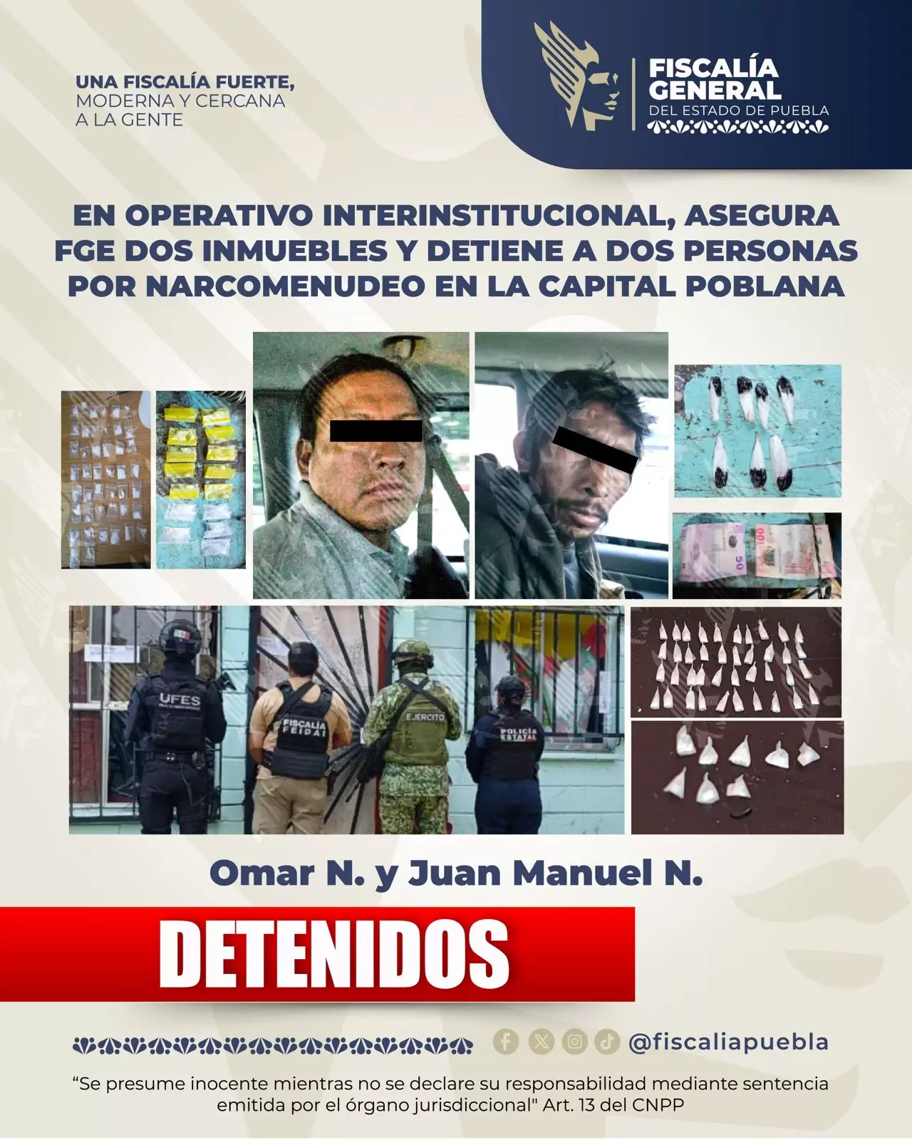 Golpe al narcomenudeo en Puebla: FGE detiene a dos y asegura dos inmuebles