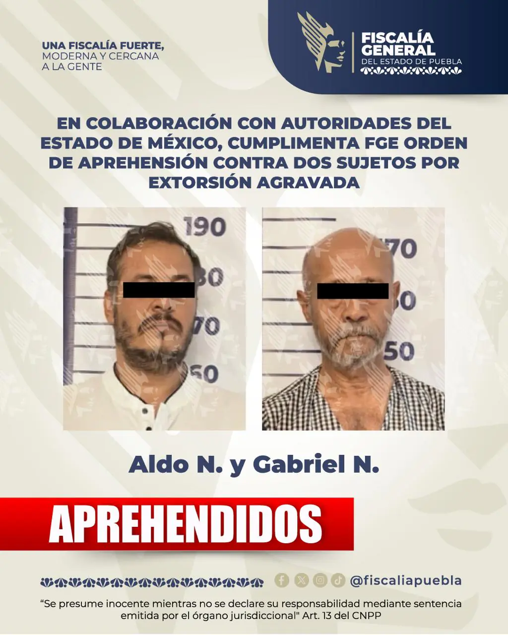 Capturan en Puebla a dos hombres buscados por extorsión agravada en Edomex