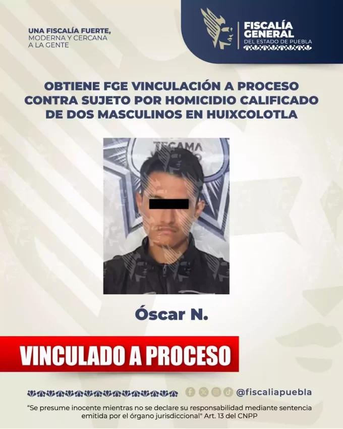 Vinculan a proceso a joven de 18 años por doble homicidio en Huixcolotla