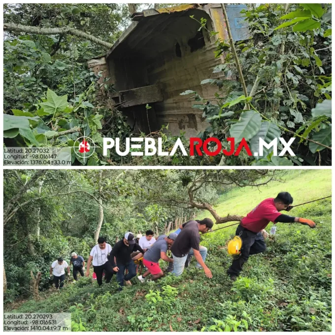 Camión de volteo cae a un barranco de 80 metros y muere el chofer en Huauchinango