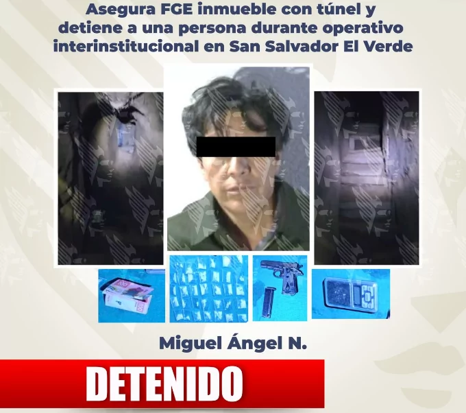 Asegura FGE inmueble con túnel y detiene a una persona durante operativo en San Salvador El Verde