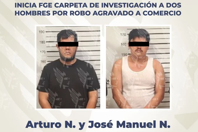 Inicia FGE carpeta de investigación a dos hombres por robo agravado a comercio