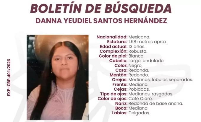 Comisión Estatal de Búsqueda mantiene protocolo para localizar a menor Danna Yeudiel