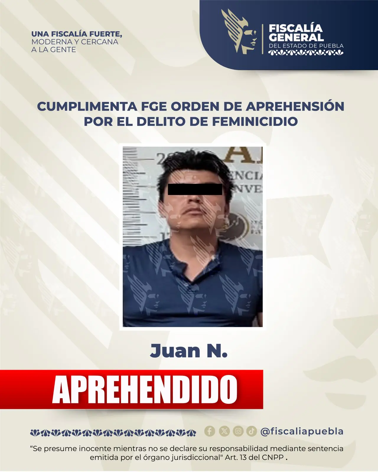 Detienen a hombre señalado por feminicidio de su pareja en Puebla