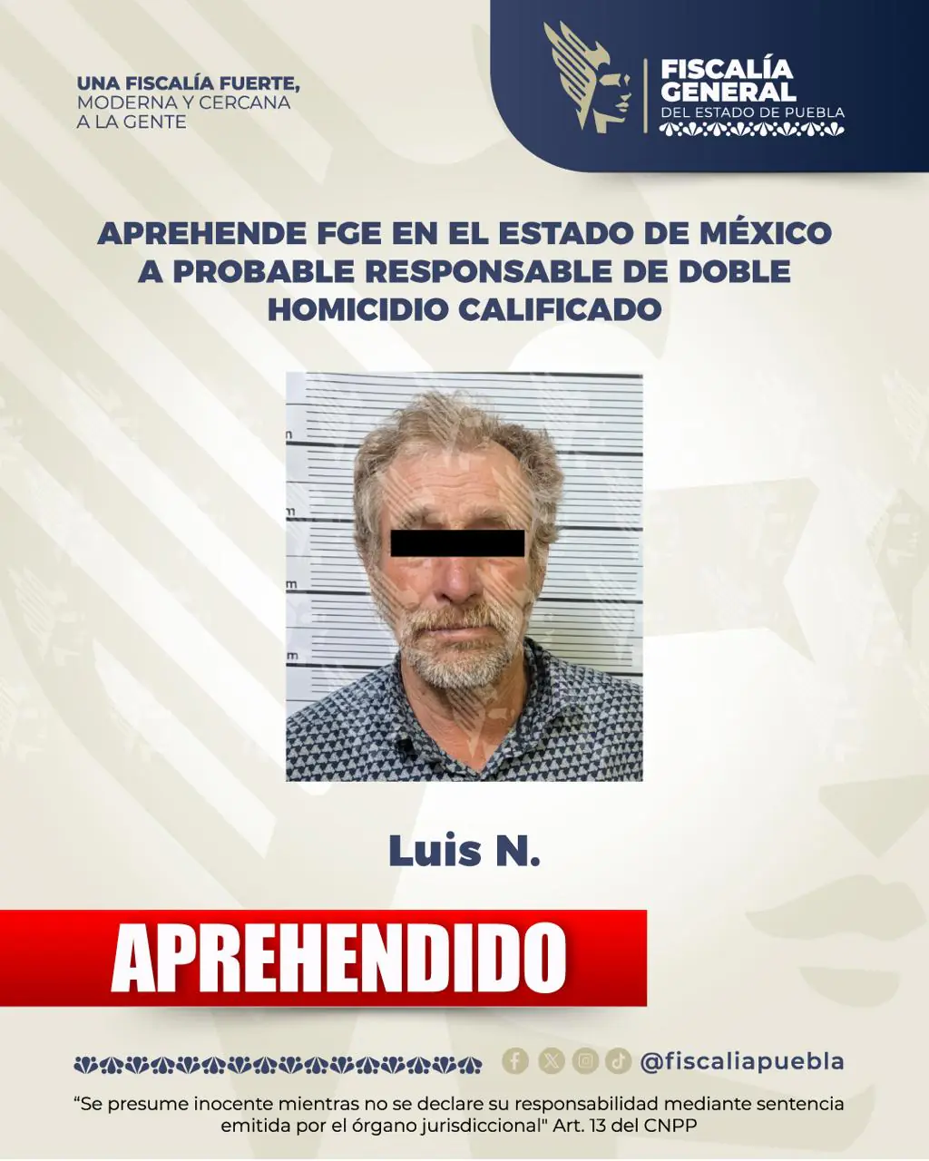 Aprehenden en Edomex a hombre acusado de doble homicidio en Puebla