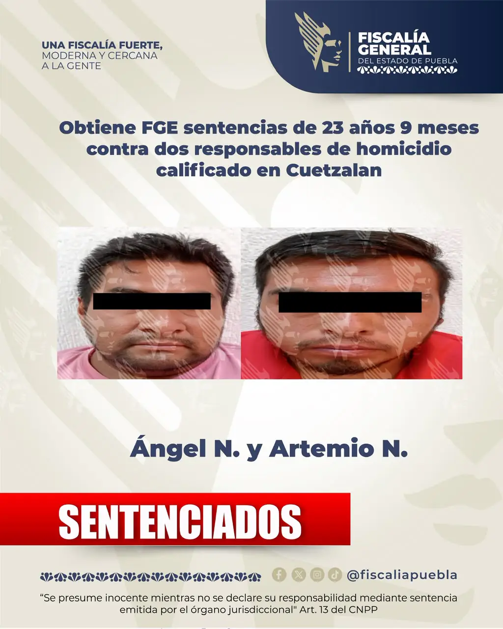 Sentencian a 24 años de prisión a dos responsables del homicidio de una mujer en Cuetzalan