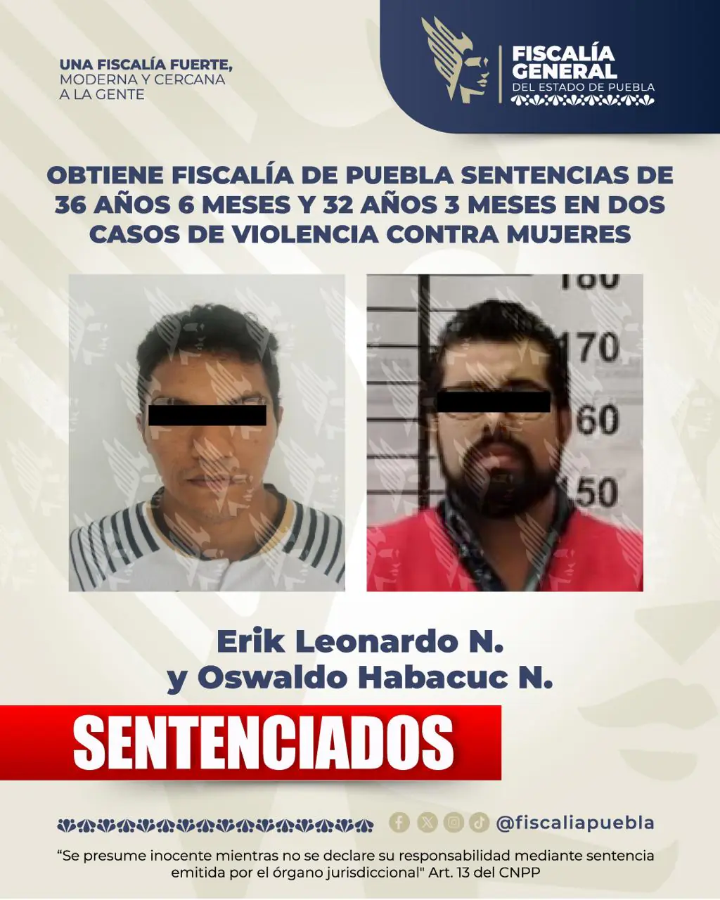 Dos sentencias de más de 30 años por feminicidio en grado de tentativa y violación en Puebla