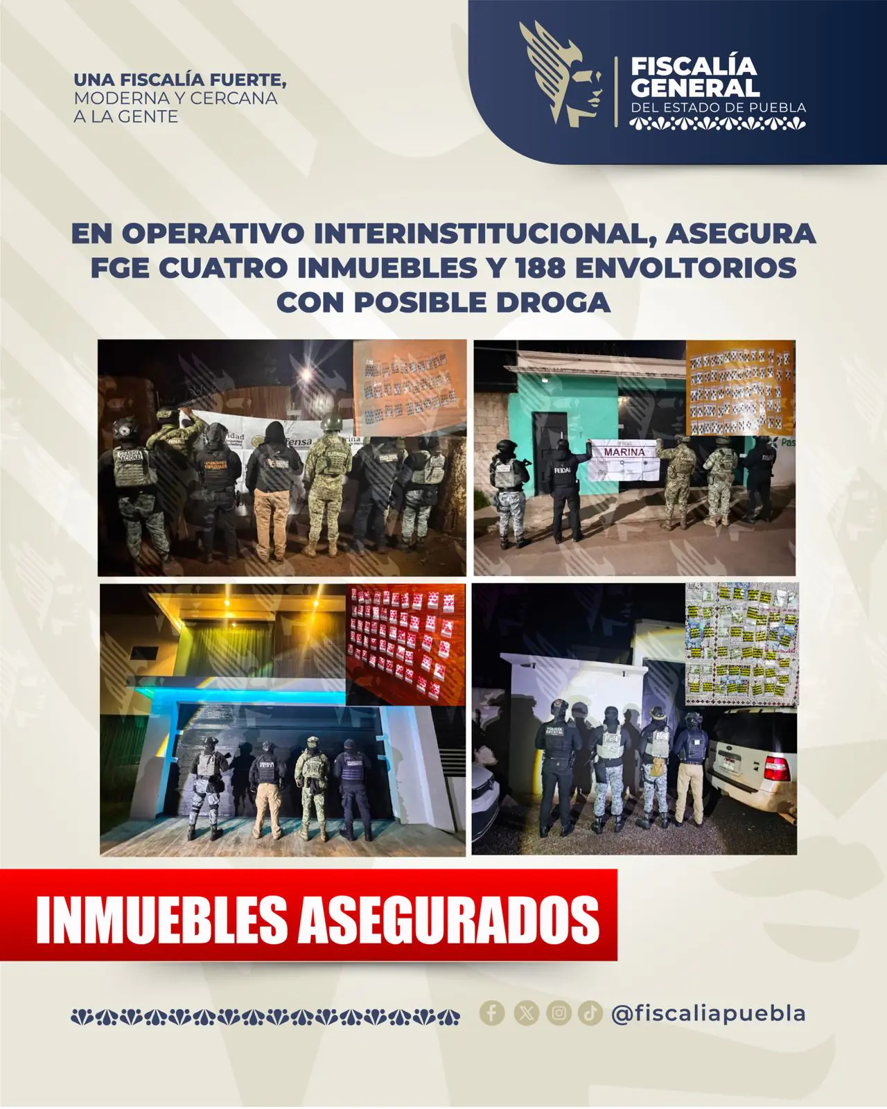 Catean cuatro inmuebles en Chignahuapan y aseguran 188 envoltorios con posible cristal