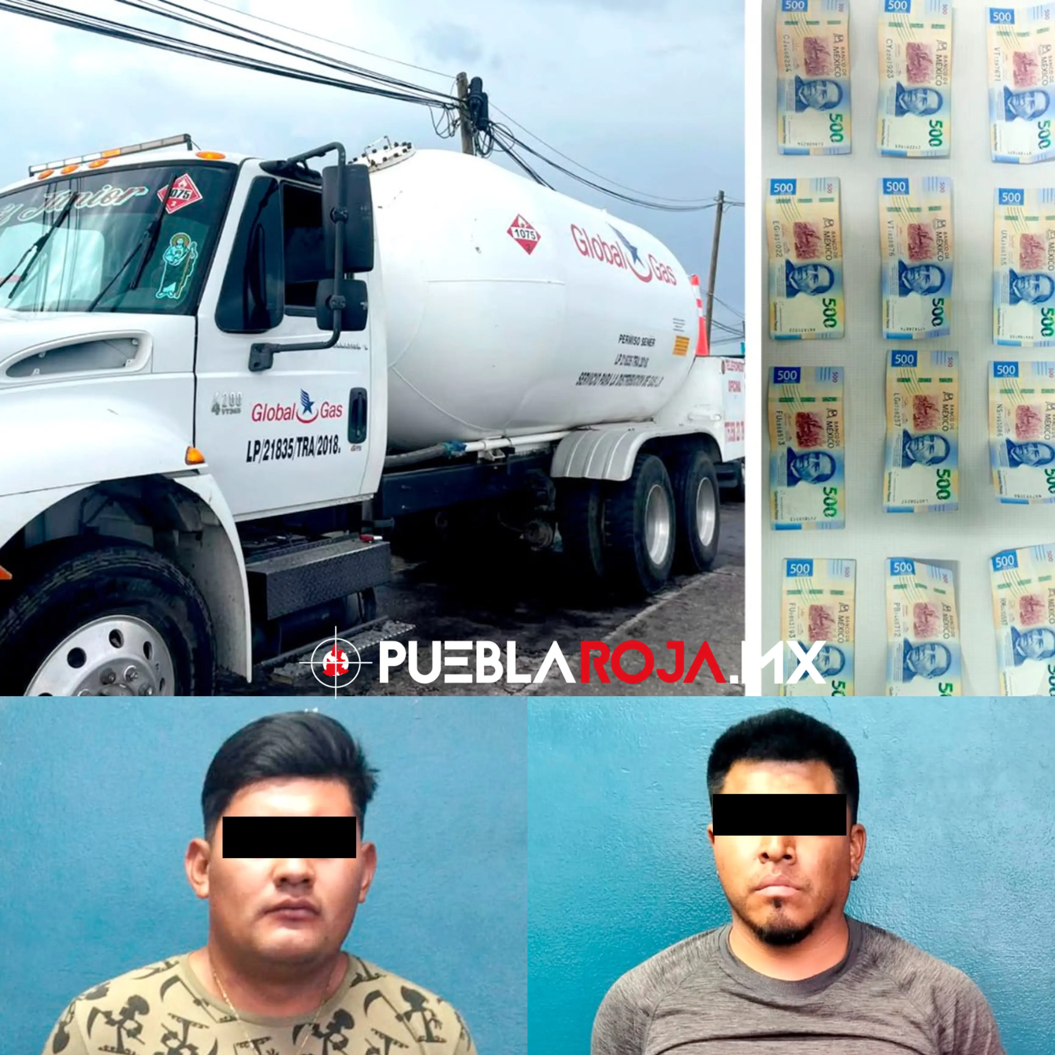 Detienen a dos hombres con pipa cargada de gas LP ilegal en Huejotzingo