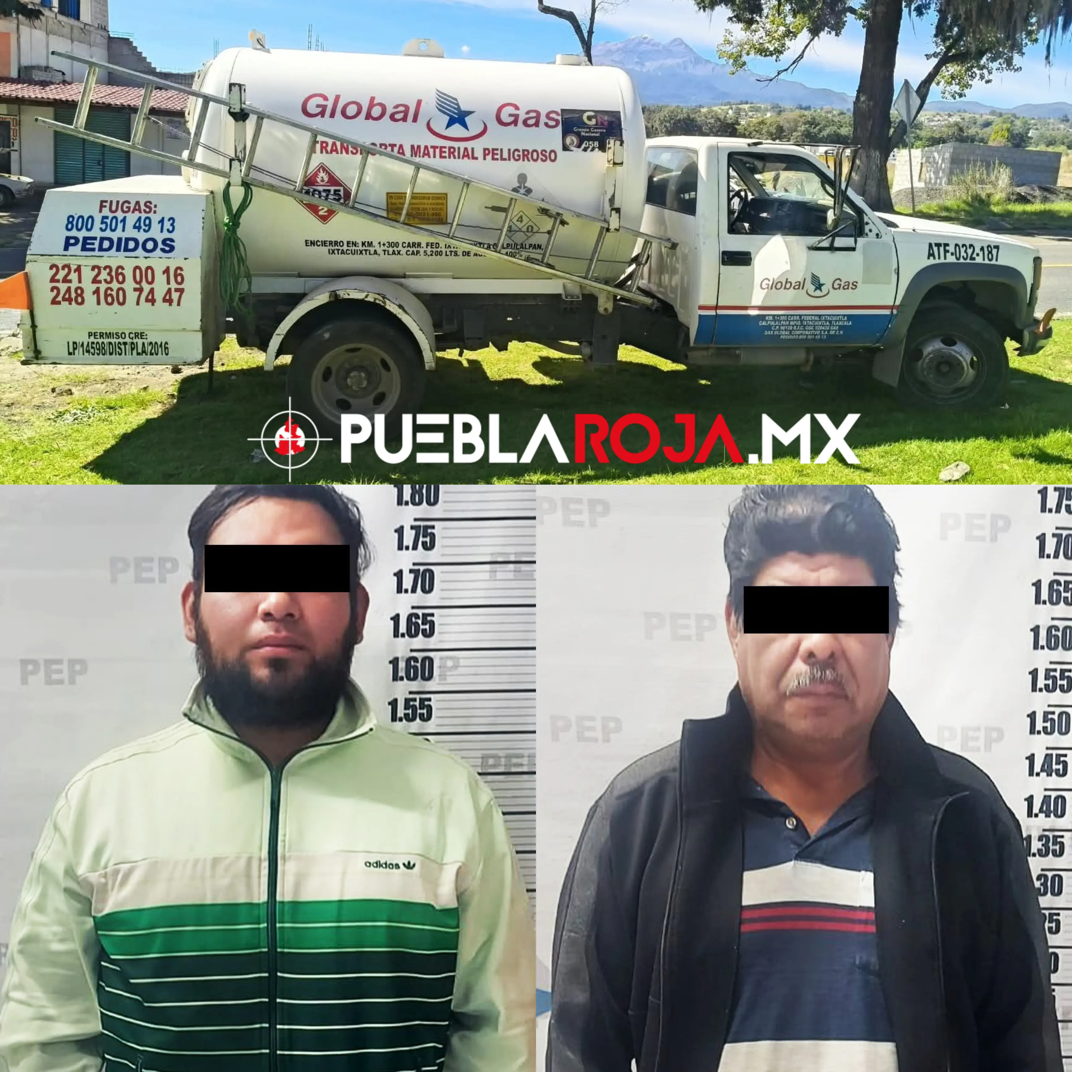 Detienen a dos hombres con 2 mil 800 litros de gas LP en Tlahuapan